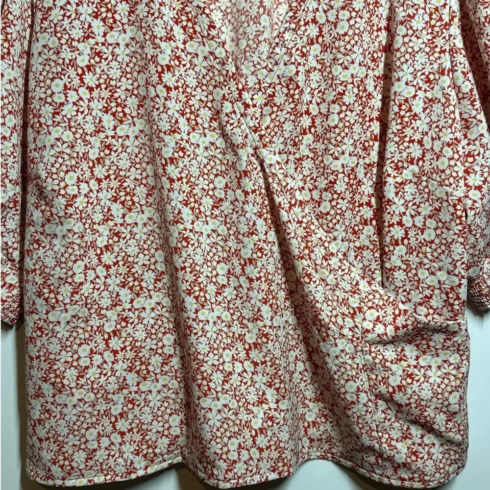 Abercrombie & Fitch Floral Faux Wrap Top Sz XL Short Puff Sleeves Cottagecore